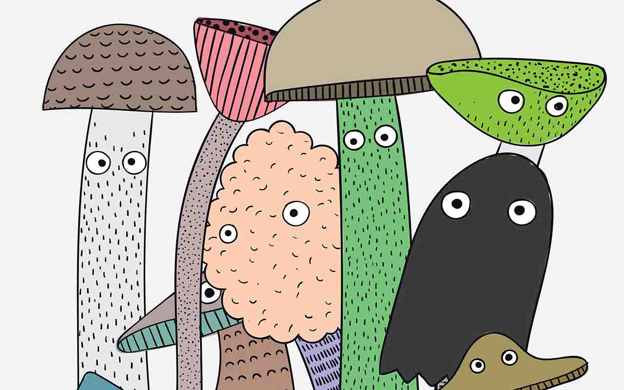 Funny Mushrooms Illustration